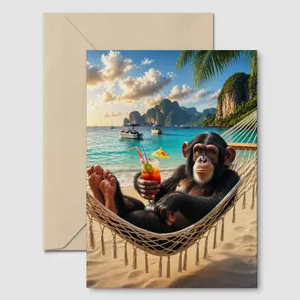 Chimpanzee Relaxing on Beach Hammock Tropical