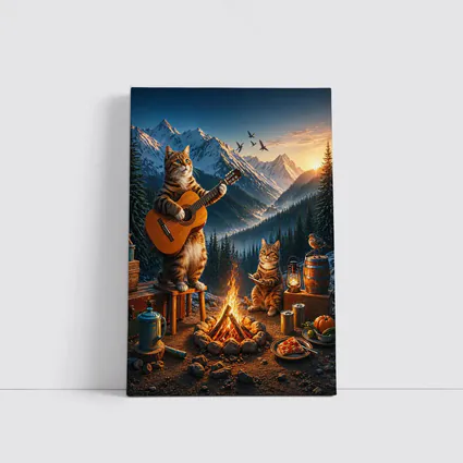 Cats Playing Guitar by Mountain Campfire