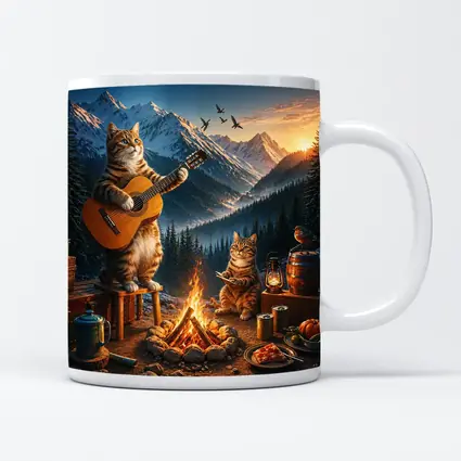 Cats Playing Guitar by Mountain Campfire