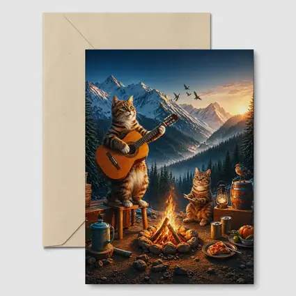 Cats Playing Guitar by Mountain Campfire