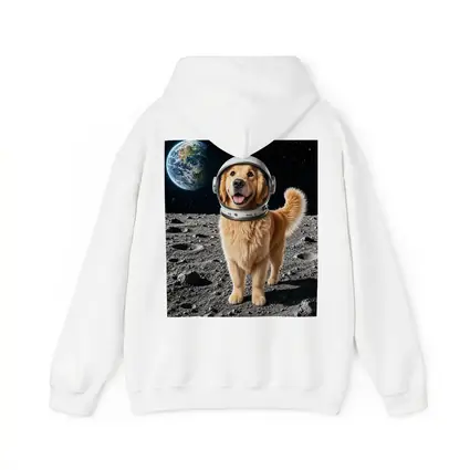 Golden Retriever Astronaut Standing On Moon