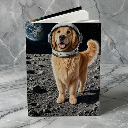 Golden Retriever Astronaut Standing On Moon