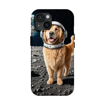 Golden Retriever Astronaut Standing On Moon