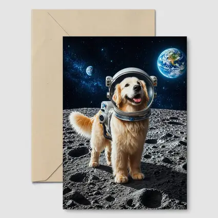 Golden Retriever Astronaut Dog On Moon