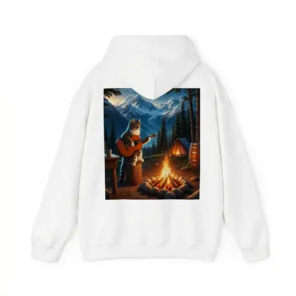 Tabby Cat Playing Guitar Campfire Mountains