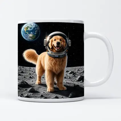 Golden Retriever Astronaut On The Moon