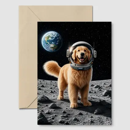 Golden Retriever Astronaut On The Moon