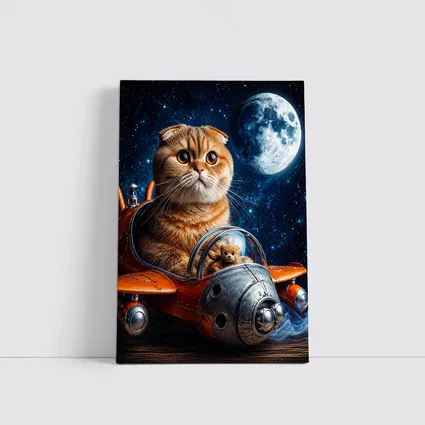 Scottish Fold Cat Riding Space Rocket Moon