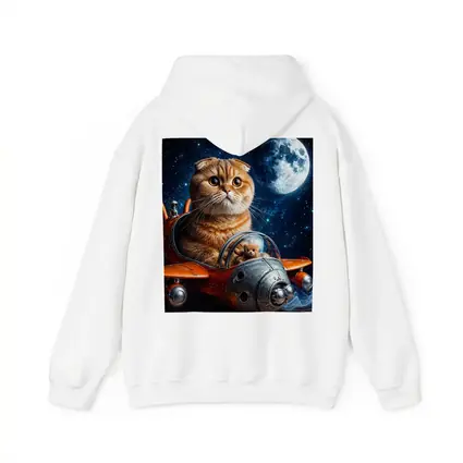 Scottish Fold Cat Riding Space Rocket Moon