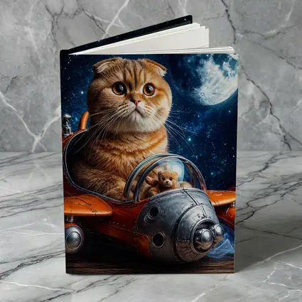 Scottish Fold Cat Riding Space Rocket Moon