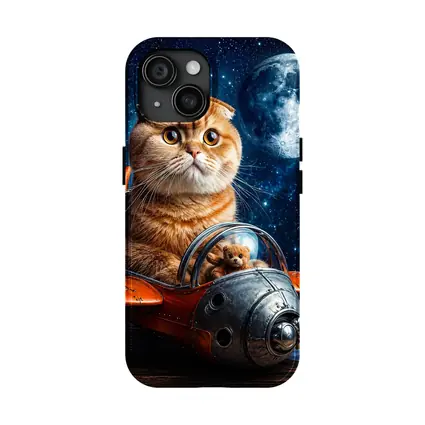 Scottish Fold Cat Riding Space Rocket Moon
