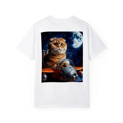 Scottish Fold Cat Riding Space Rocket Moon