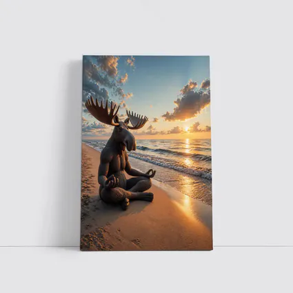 Meditating Moose Sitting on Sunset Beach