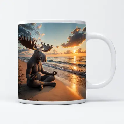 Meditating Moose Sitting on Sunset Beach