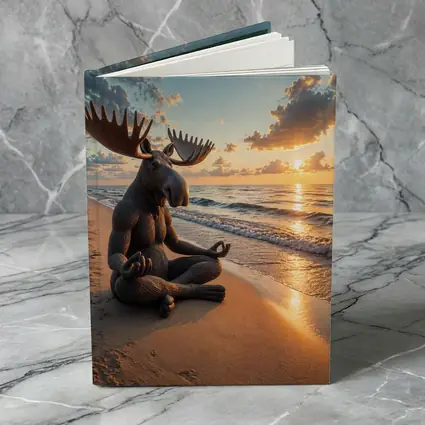 Meditating Moose Sitting on Sunset Beach