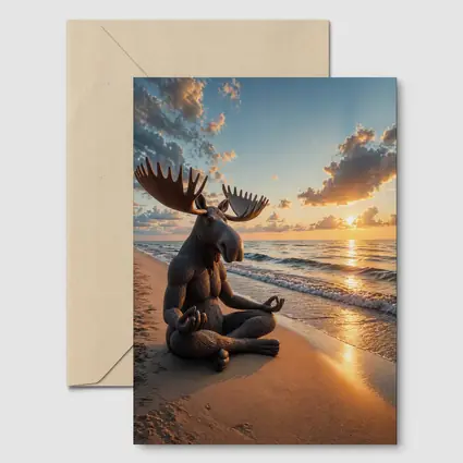Meditating Moose Sitting on Sunset Beach