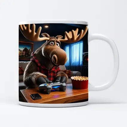 Cartoon Moose Gaming In Cozy Living Room