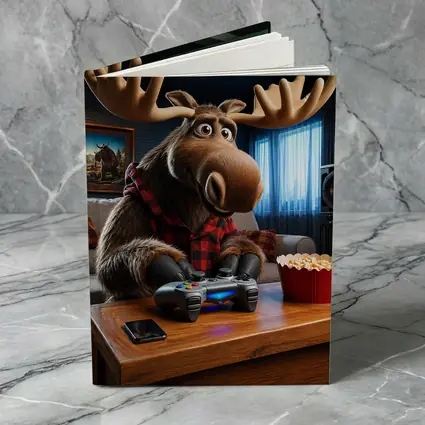 Cartoon Moose Gaming In Cozy Living Room