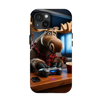 Cartoon Moose Gaming In Cozy Living Room