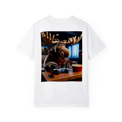 Cartoon Moose Gaming In Cozy Living Room