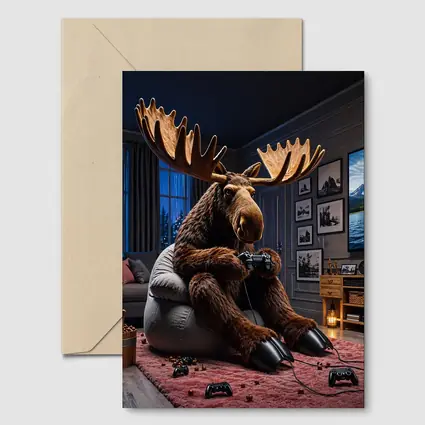 Moose Playing Video Games Living Room