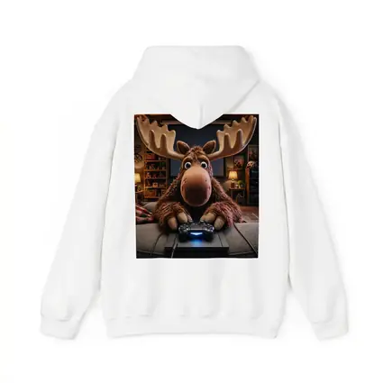 Cartoon Moose Gaming in Cozy Living Room