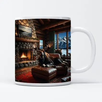 Moose Relaxing By Stone Fireplace Mountain Cabin