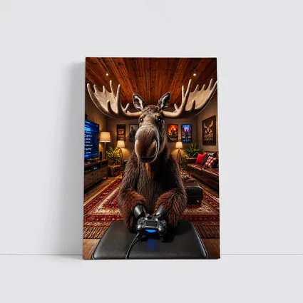 Moose Gamer Sitting In Cozy Gaming Room