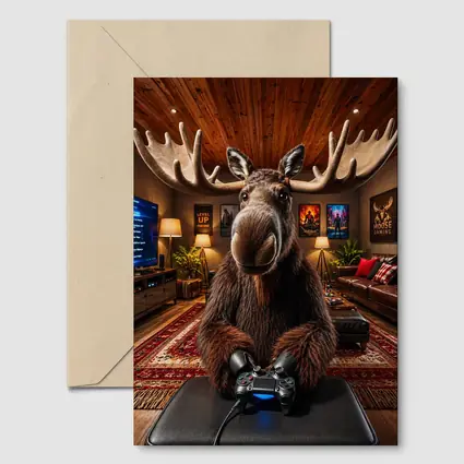 Moose Gamer Sitting In Cozy Gaming Room