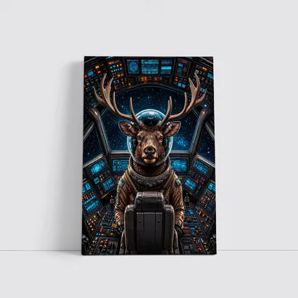 Deer Astronaut In Space Cockpit