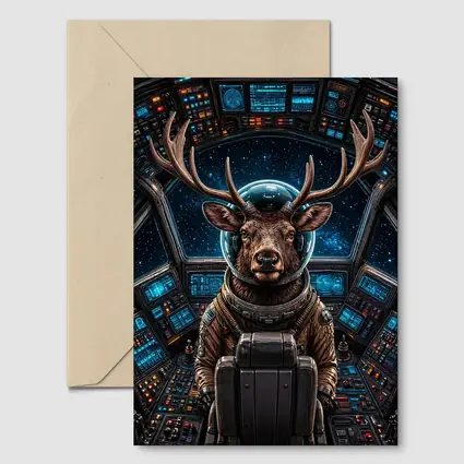 Deer Astronaut In Space Cockpit