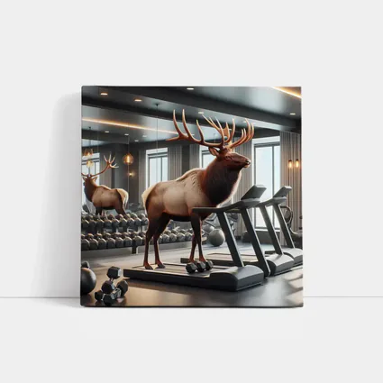 Elk Standing on Treadmill in Gym