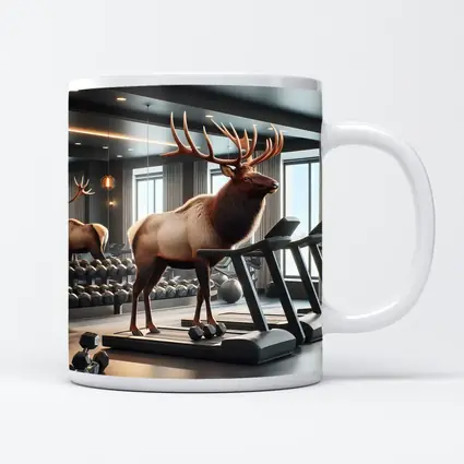 Elk Standing on Treadmill in Gym