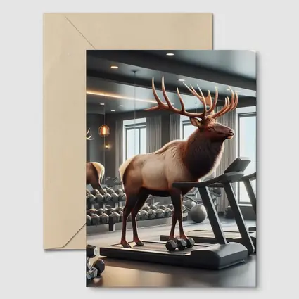 Elk Standing on Treadmill in Gym