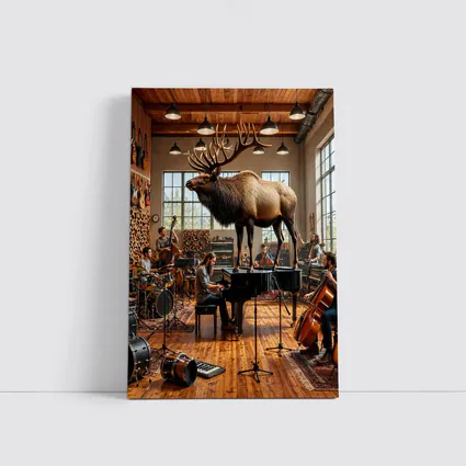 Elk In Music Studio With Band
