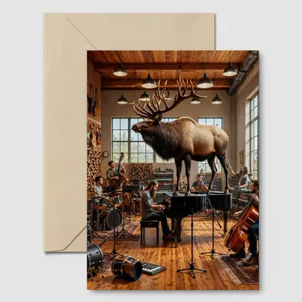 Elk In Music Studio With Band