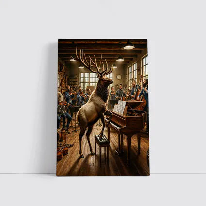 Elk Playing Piano With Orchestra Musicians
