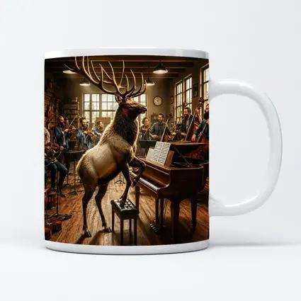 Elk Playing Piano With Orchestra Musicians