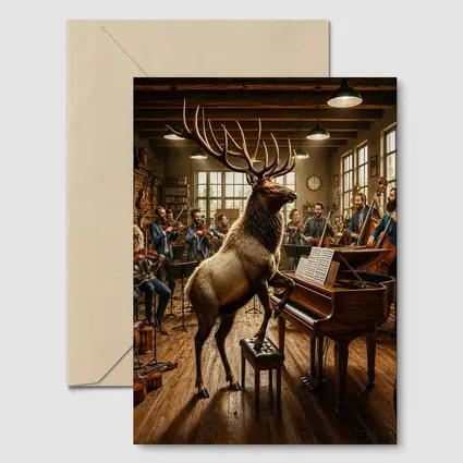 Elk Playing Piano With Orchestra Musicians