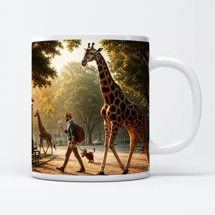 Man Walking Giraffe In Sunny Park
