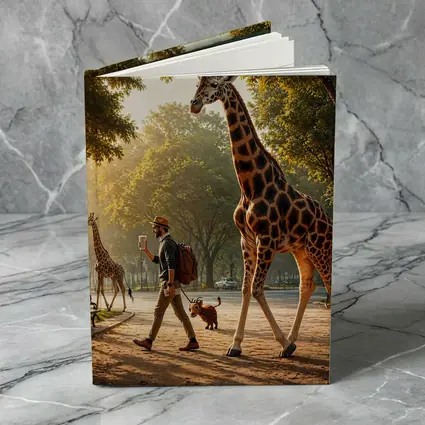 Man Walking Giraffe In Sunny Park