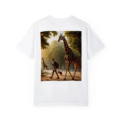 Man Walking Giraffe In Sunny Park
