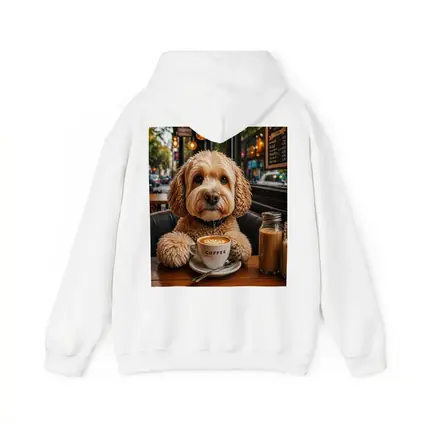 Goldendoodle Dog Sitting in Cozy Cafe