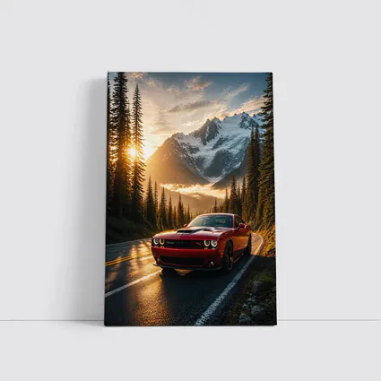 Dodge Challenger Red Mountain Road Sunset