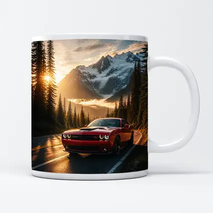 Dodge Challenger Red Mountain Road Sunset