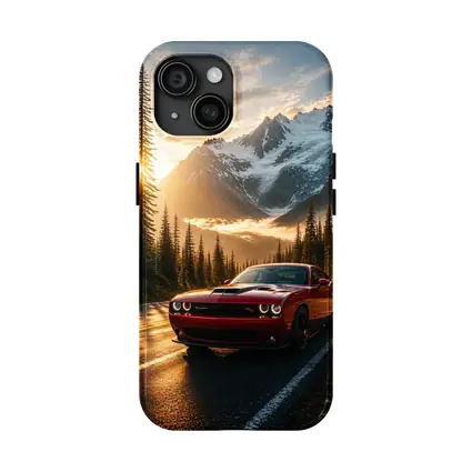 Dodge Challenger Red Mountain Road Sunset