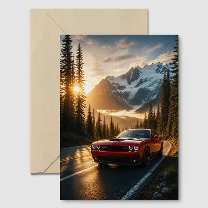 Dodge Challenger Red Mountain Road Sunset