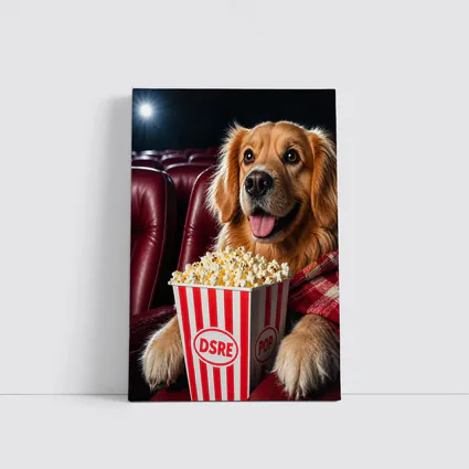 Golden Retriever Dog at Cinema with Popcorn