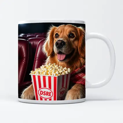 Golden Retriever Dog at Cinema with Popcorn