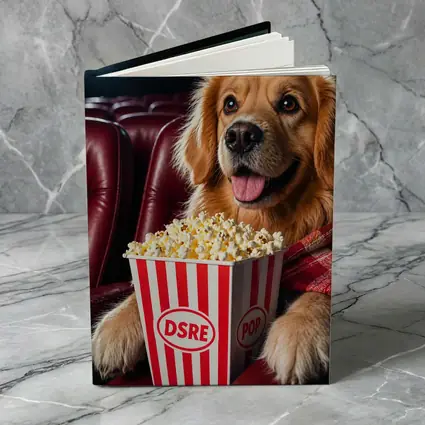 Golden Retriever Dog at Cinema with Popcorn